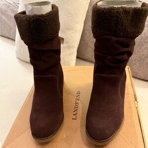 NIB Lands' End Women's Chocolate Suede Winter Boots Size 8.5
